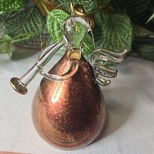 Silverstri Gilded Glass Angel Ornament Playing A Horn, Vintage